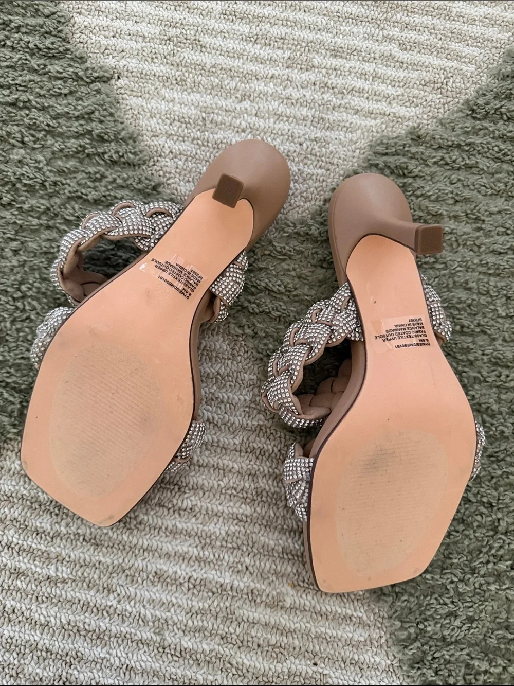 Steve Madden Tan Braided Crystal-Embellished Slide Sandals